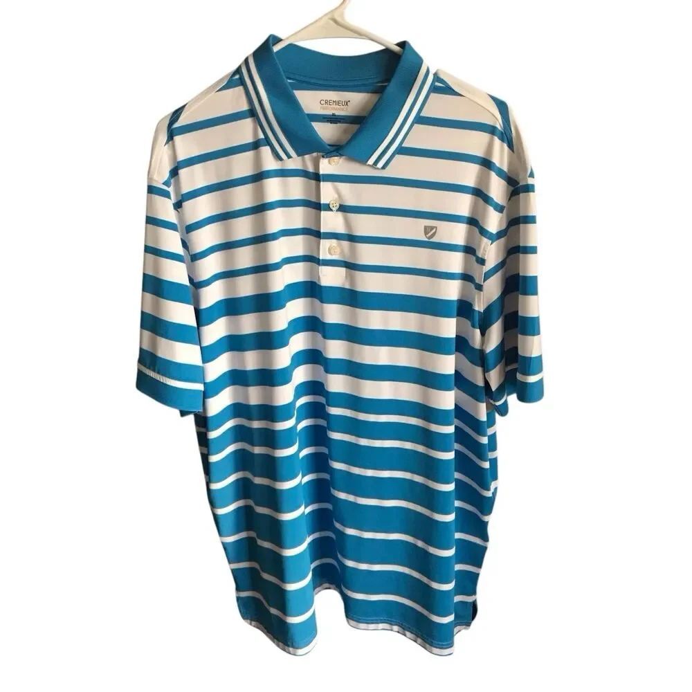 Cremieux performance golf polo men’s Size XL white blue striped short sleeve
